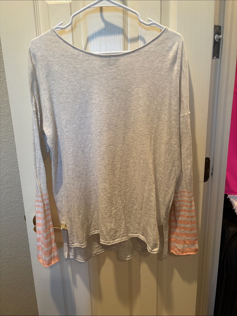 Vince Placement Stripe Slub Sweater Gray Coral Layered Twofer Size Medium